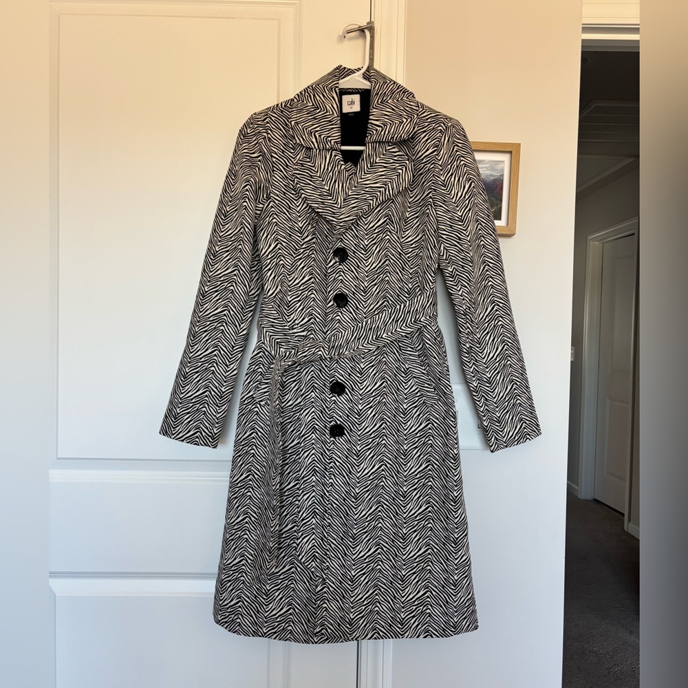 Cabi Black and White Zebra Stripe Trench Coat